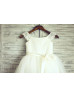 Lace Cap Sleeves Ivory Satin Tulle Wedding Flower Girl Dress